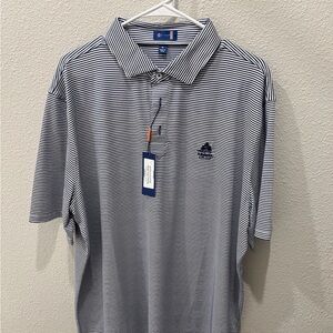 Men's Striped Stitch Polo -Navy and White